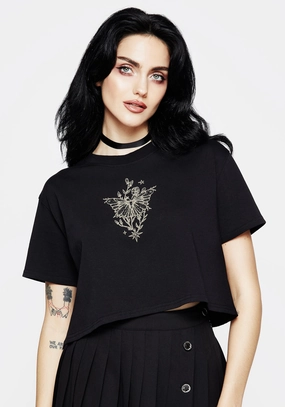 Hawkmoth Graphic Print Boxy Crop Tee Tops Womens - women's blouses clearance