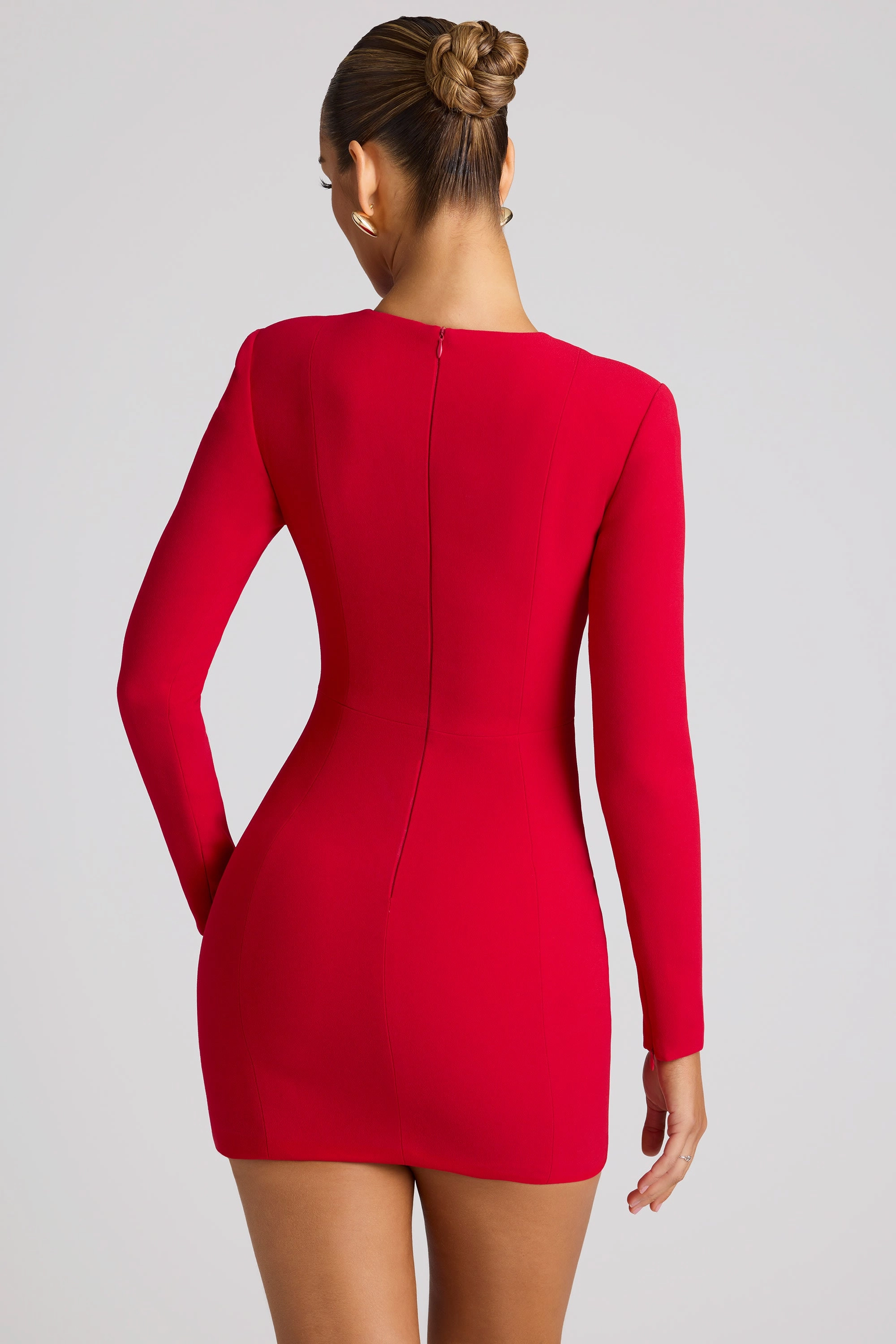 Heart Cut Out Long Sleeve Mini Dress in Fire Red