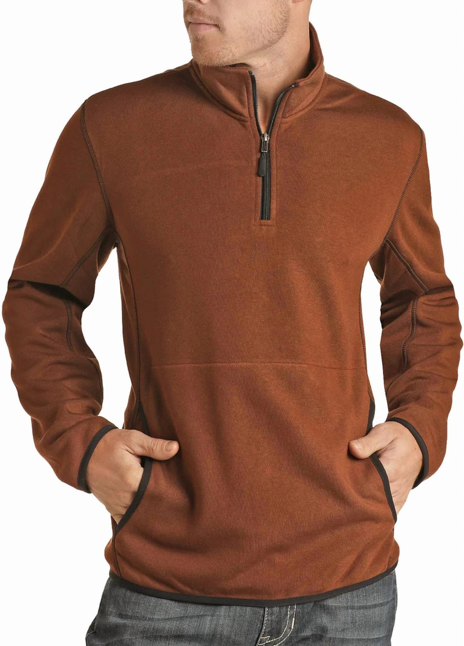 Heather Knit 1/4 Zip Pullover In Rust knit sweaters cheap