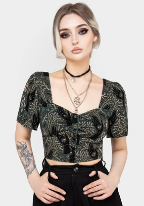 Hemlock Button Up Crop Top - Green Tops Womens - women's blouses clearance