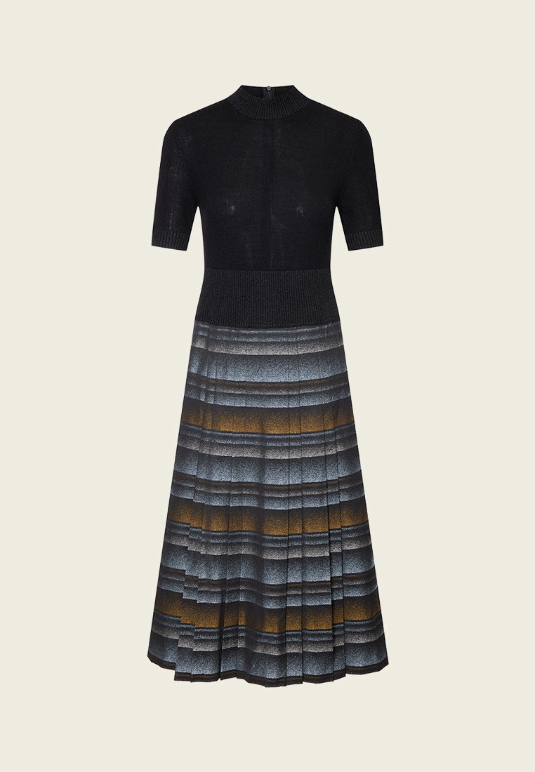 High-neck Wool Knit Ombr Dress