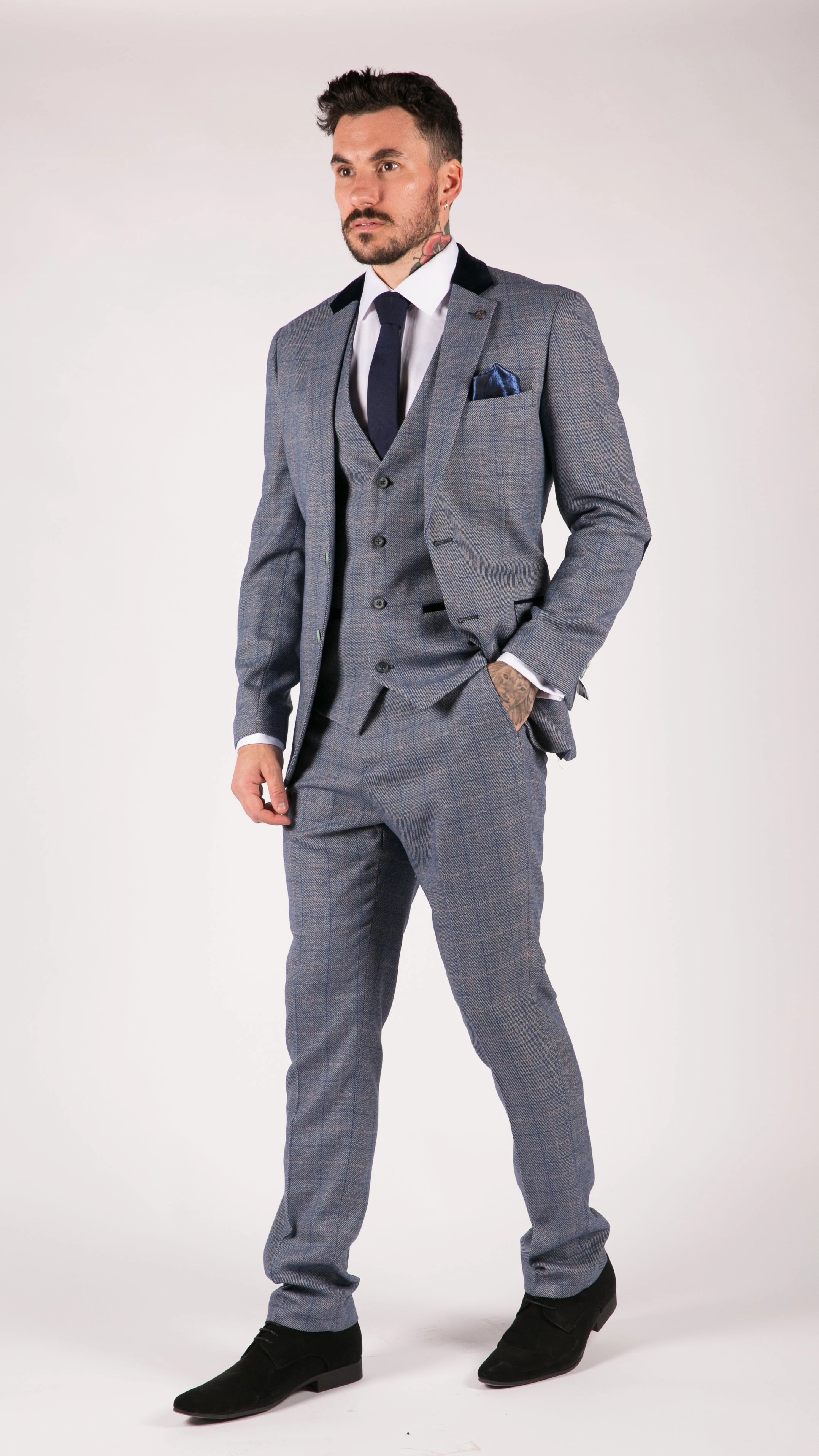 Hilton Blue Check 3 Piece Suit