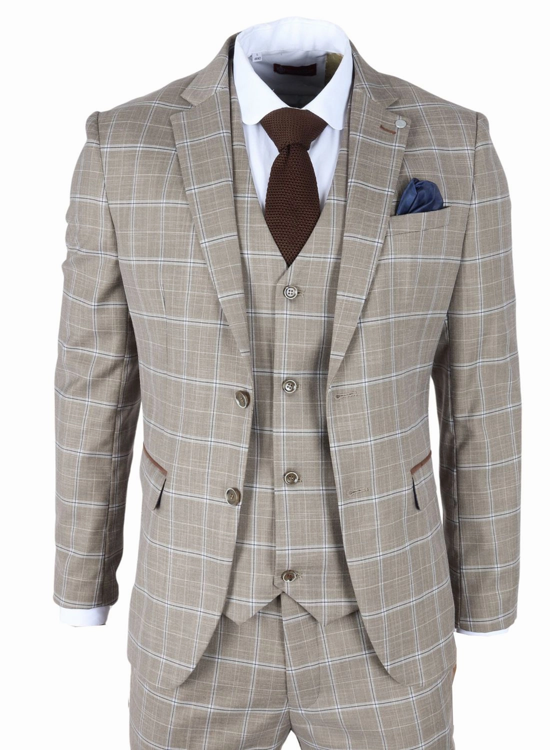 Hode 3 Piece Checked Classic Plaid Tailored Fit Formal Suit