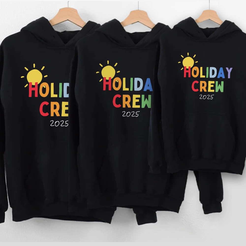 Holiday Crew 2025 Family Matching Black Hoodies Holiday Collection - holiday outfits clearance