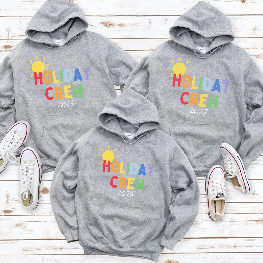 Holiday Crew 2025 Family Matching Grey Hoodies Holiday Collection - holiday outfits clearance
