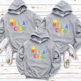 Holiday Crew 2025 Family Matching Grey Hoodies Holiday Collection - holiday outfits clearance