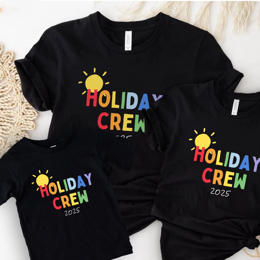 Holiday Crew 2025 Multi Family Matching Black T-Shirts Holiday Collection - holiday outfits clearance