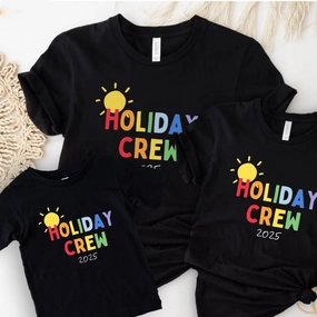 Holiday Crew 2025 Multi Family Matching Black T-Shirts Holiday Collection - holiday outfits clearance