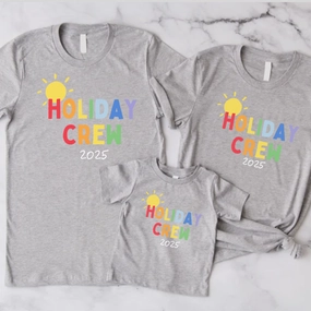 Holiday Crew 2025 Multi Family Matching Grey T-Shirts Holiday Collection - holiday outfits clearance