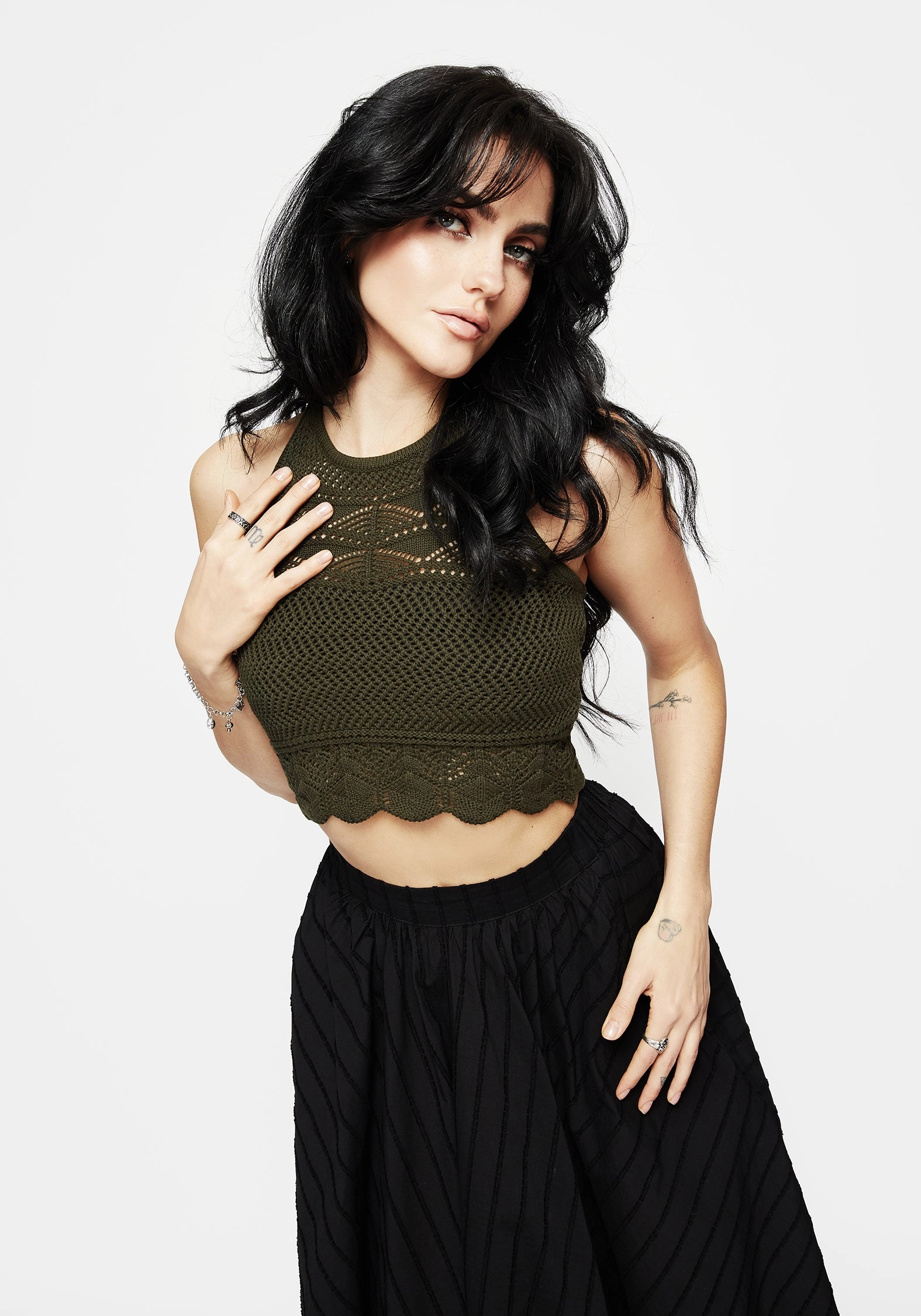 Hooked Pointelle Halter Crop Top - Green