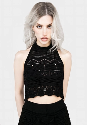 Hooked Pointelle Halter Crop Top Tops Womens - women's blouses clearance