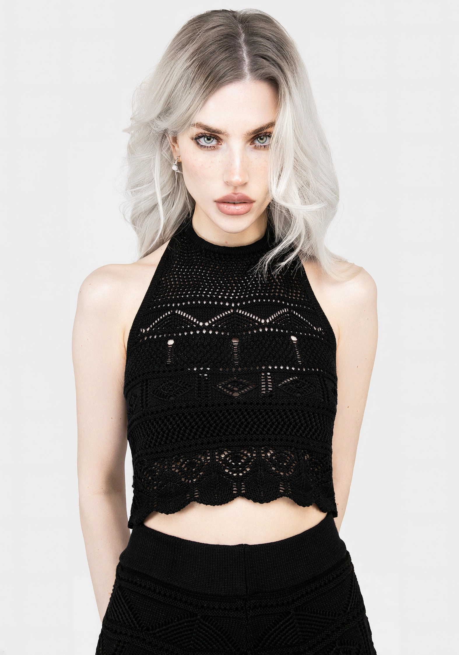 Hooked Pointelle Halter Crop Top Tops Womens - women's blouses clearance