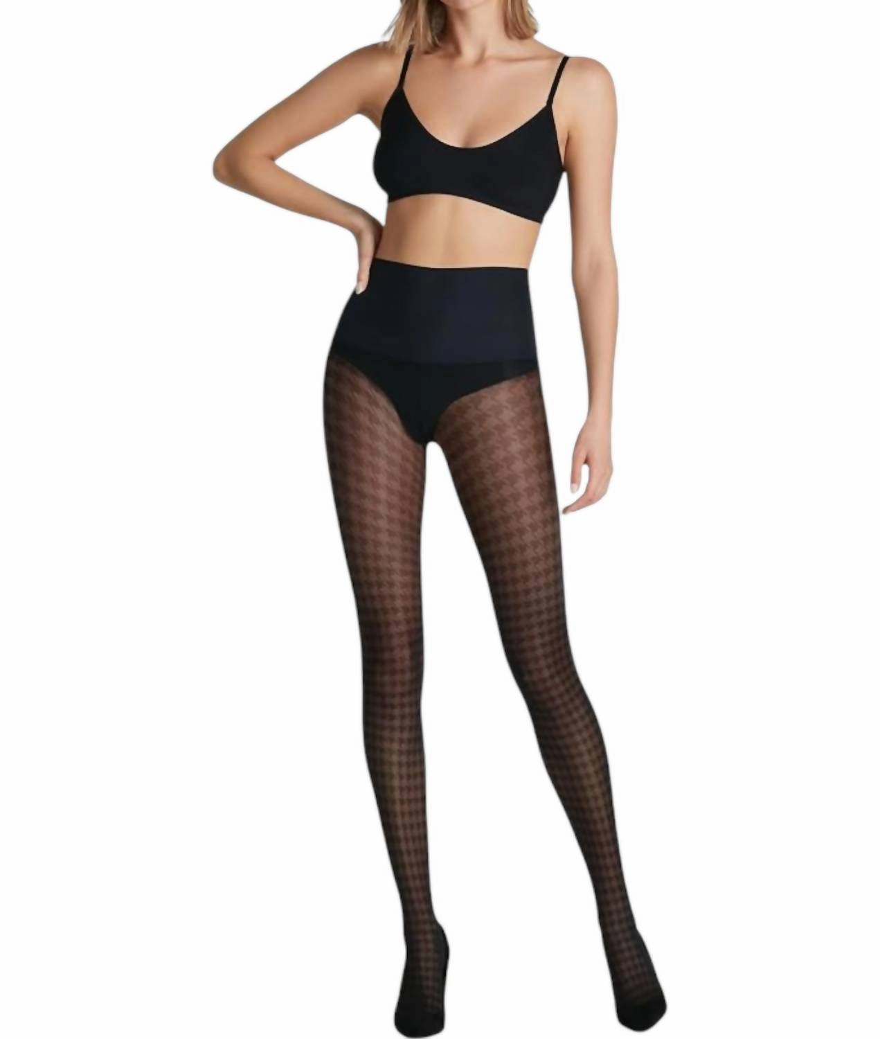 Houndstooth Sheer Tight In Black