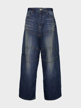 Indigo Blue Logo-Patch Wide-Leg Jeans Bottoms Mens - cheap mens shorts online
