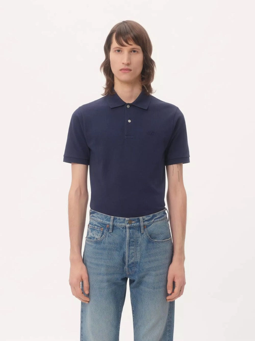 Indigo Cotton Piqu Polo Shirt