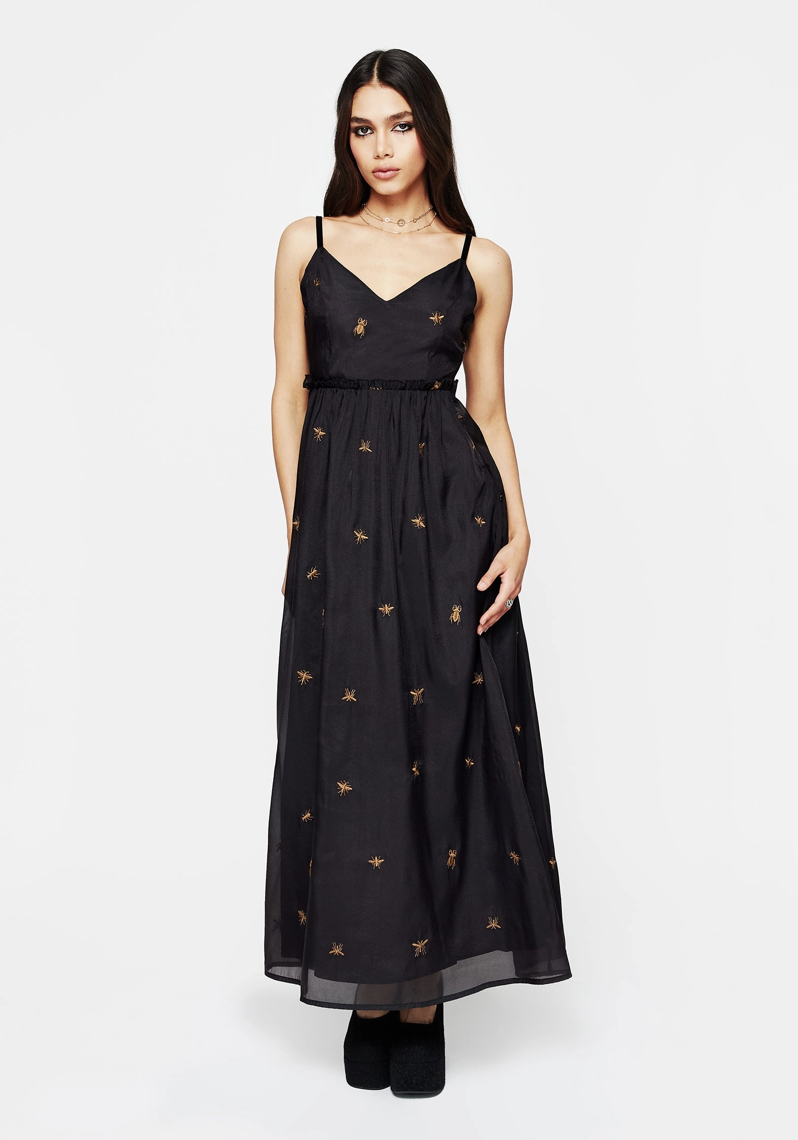 Insectarium Embroidered Organza Cami Gown Dresses Womens - women's dresses clearance