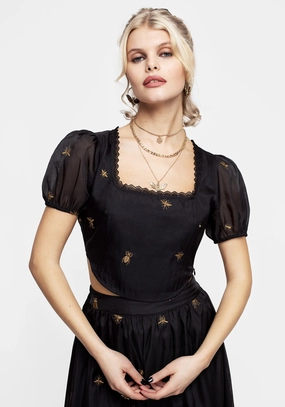 Insectarium Embroidered Organza Corset Top Tops Womens - women's blouses clearance