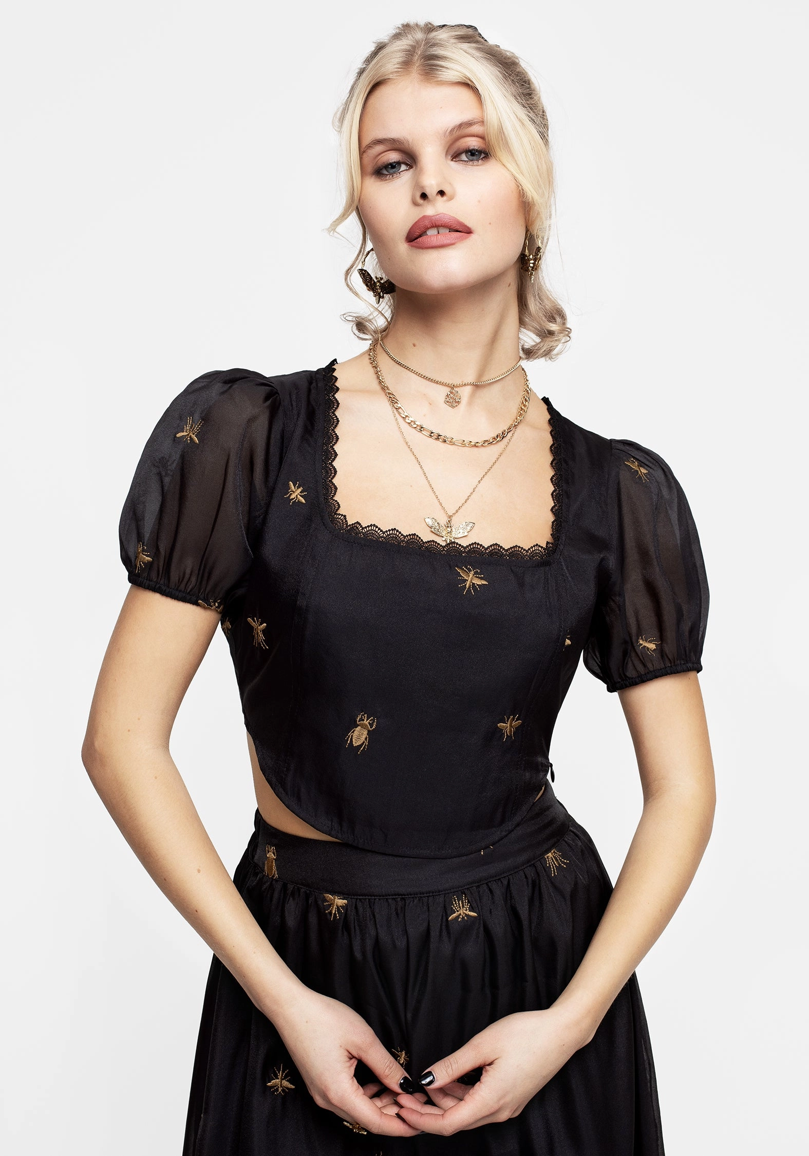 Insectarium Embroidered Organza Corset Top Tops Womens - women's blouses clearance