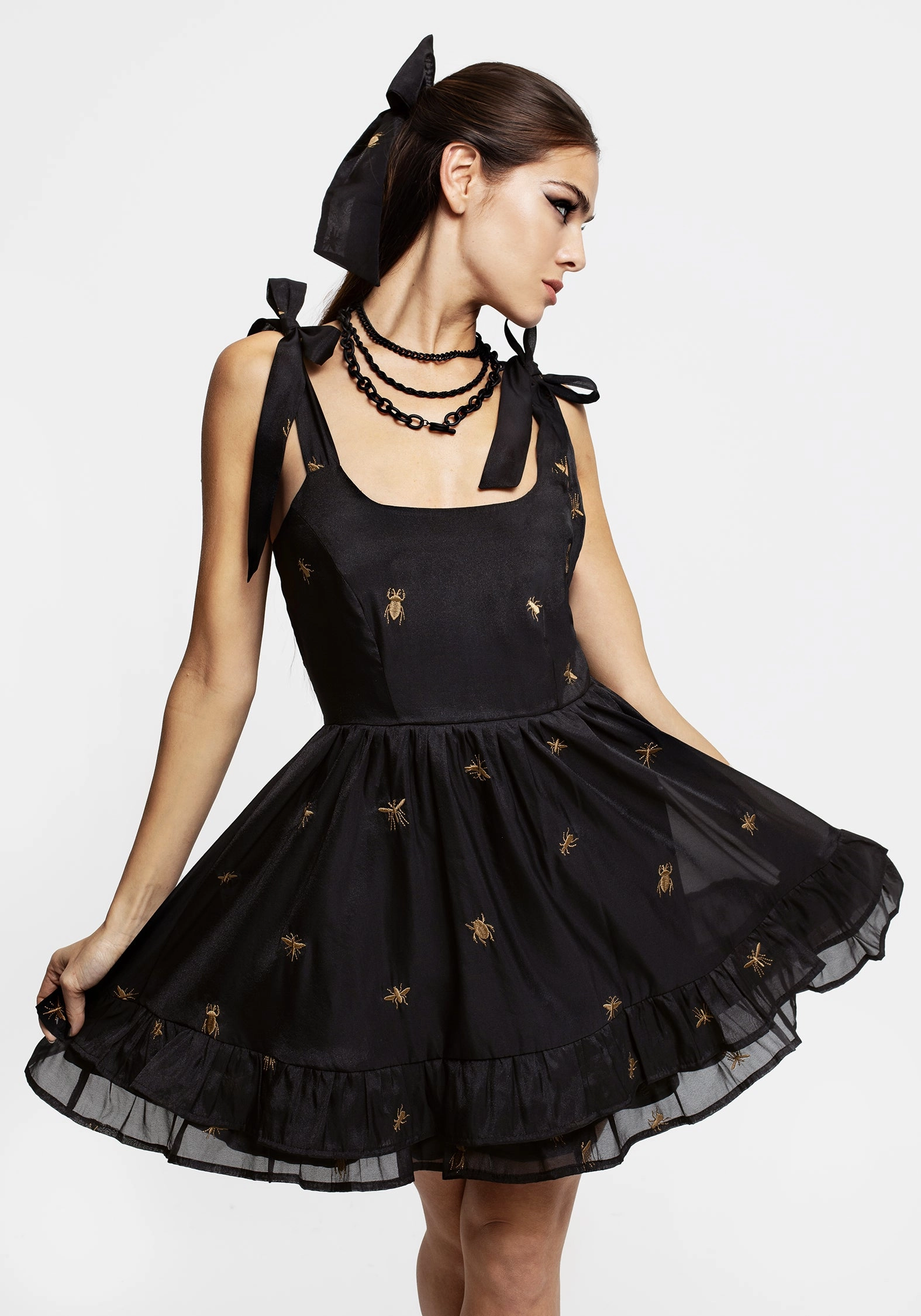 Insectarium Embroidered Organza Tiered Corset Mini Dress Dresses Womens - women's dresses clearance