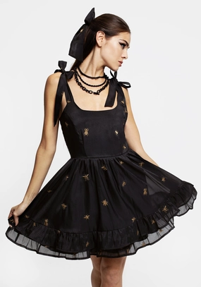 Insectarium Embroidered Organza Tiered Corset Mini Dress Dresses Womens - women's dresses clearance
