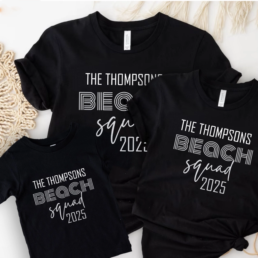 Island Vibes- Beach Squad 2025 Family Personalised Black T-Shirts Holiday Collection - holiday outfits clearance