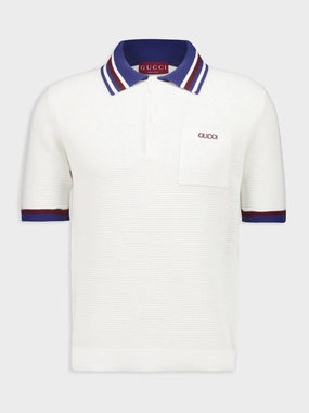 Ivory and Blue Cotton Piqu Polo Shirt Tops Mens - men's t-shirts outlet