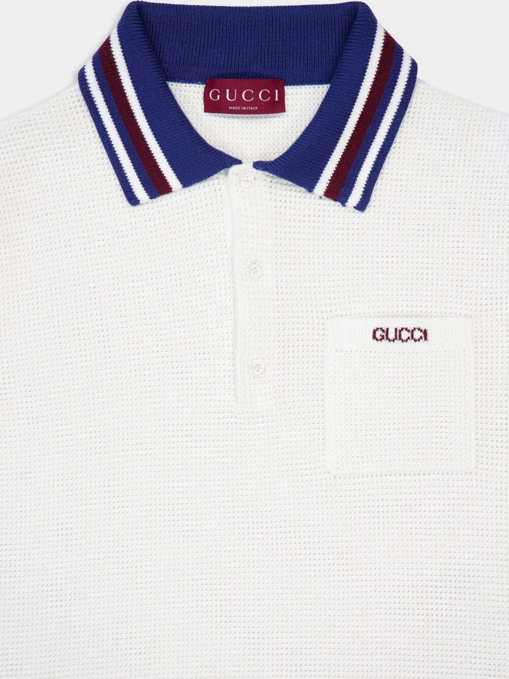 Ivory and Blue Cotton Piqu Polo Shirt