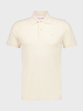 Ivory Cotton Polo with VLogo Embroidery Tops Mens - men's t-shirts outlet