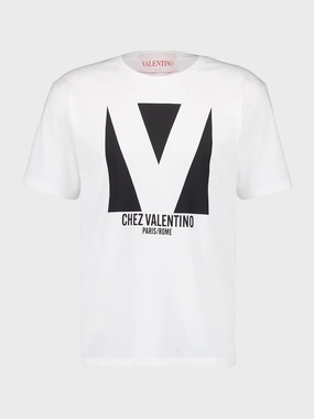 Ivory Cotton T-Shirt with Chez Valentino Print Tops Mens - flannel shirts