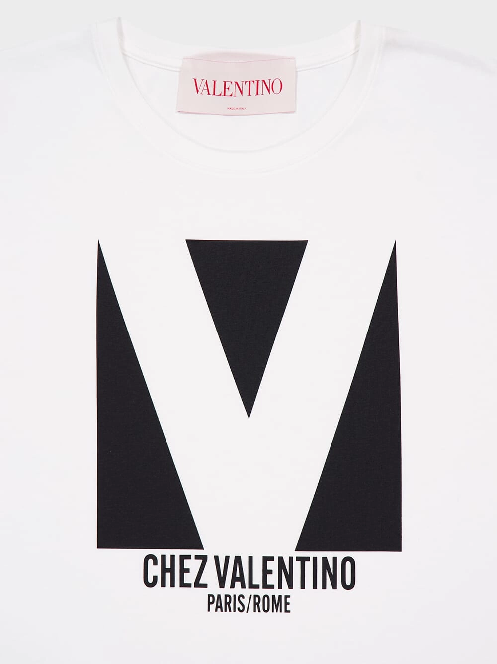 Ivory Cotton T-Shirt with Chez Valentino Print