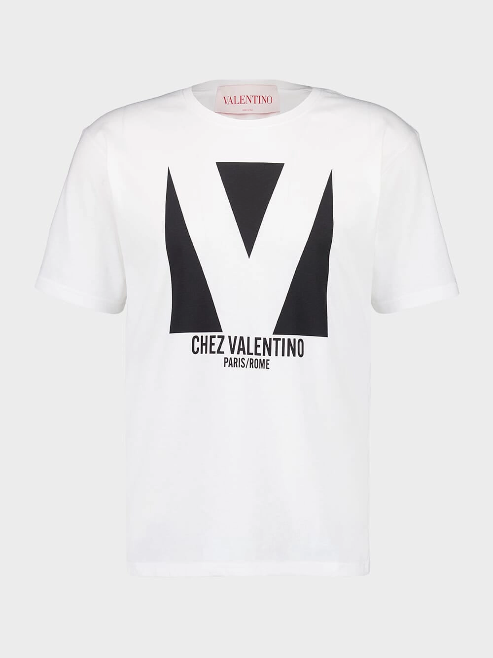 Ivory Cotton T-Shirt with Chez Valentino Print Tops Mens - flannel shirts