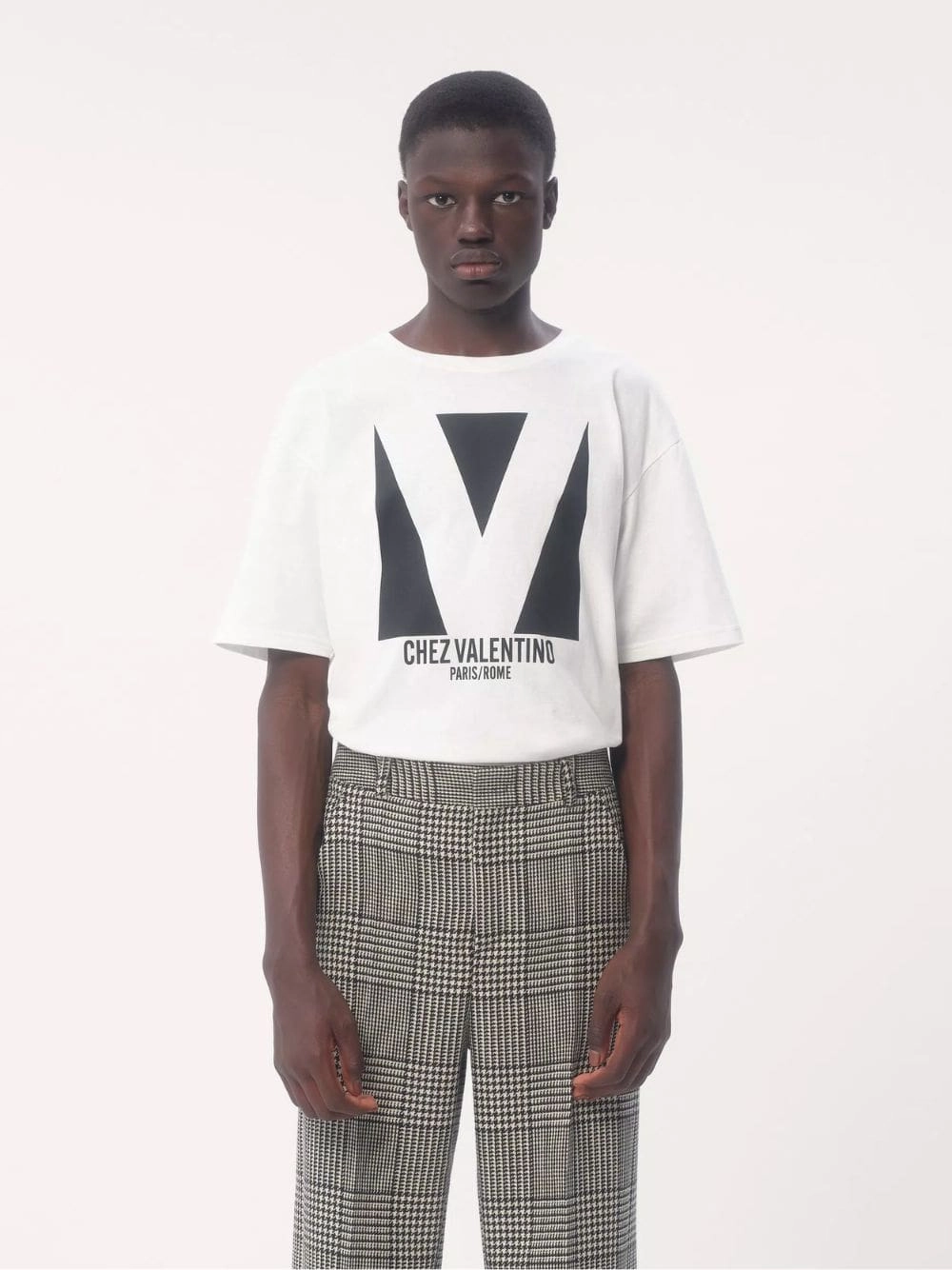Ivory Cotton T-Shirt with Chez Valentino Print
