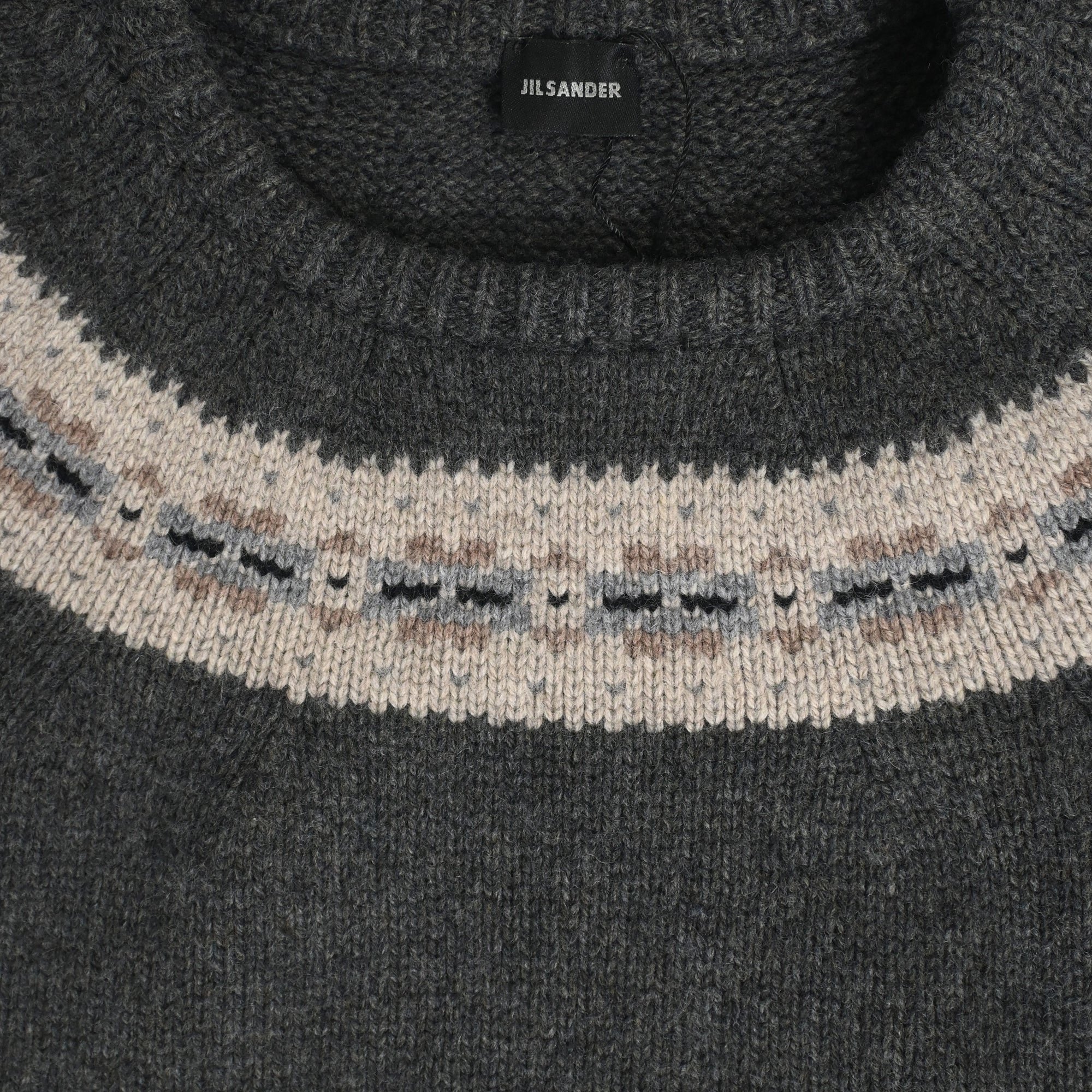 Jil Sander Knitted Chest Pattern Detail Crewneck Sweater in Grey Wool