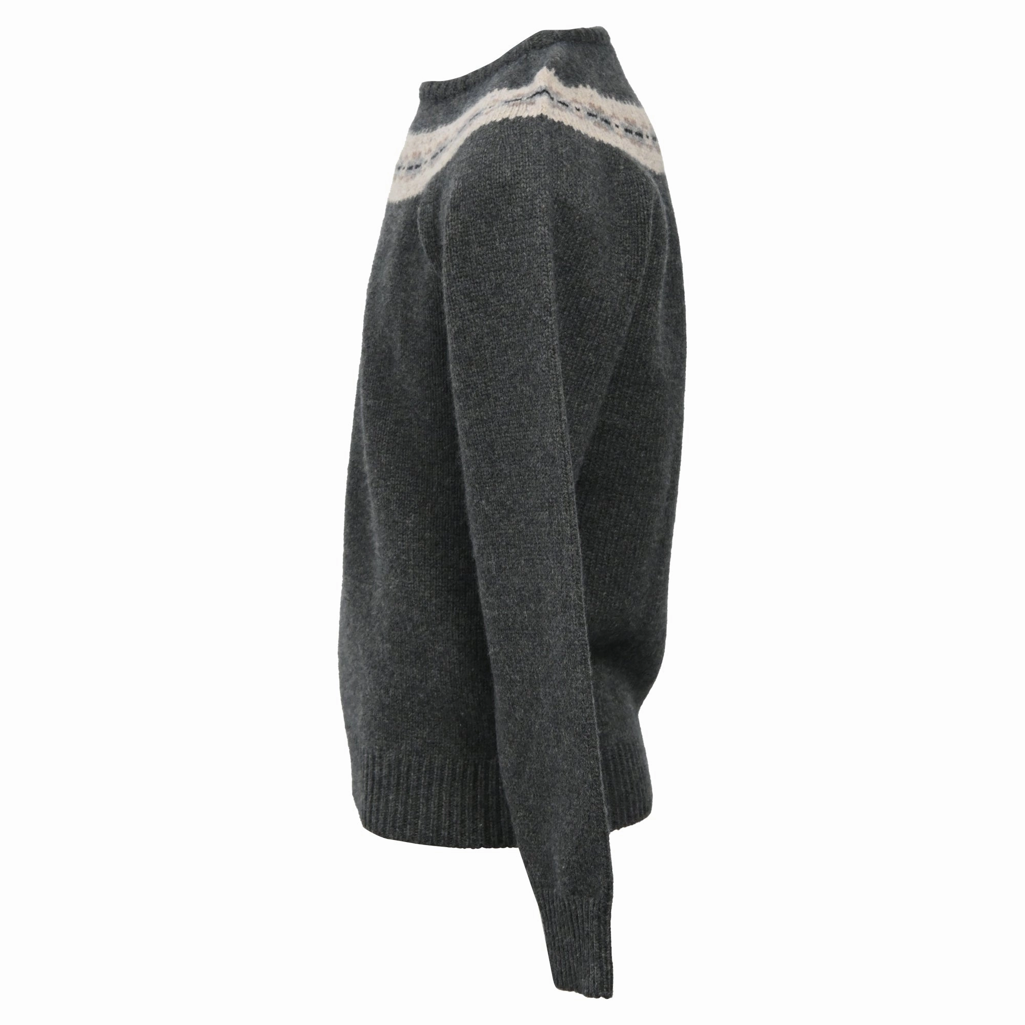 Jil Sander Knitted Chest Pattern Detail Crewneck Sweater in Grey Wool