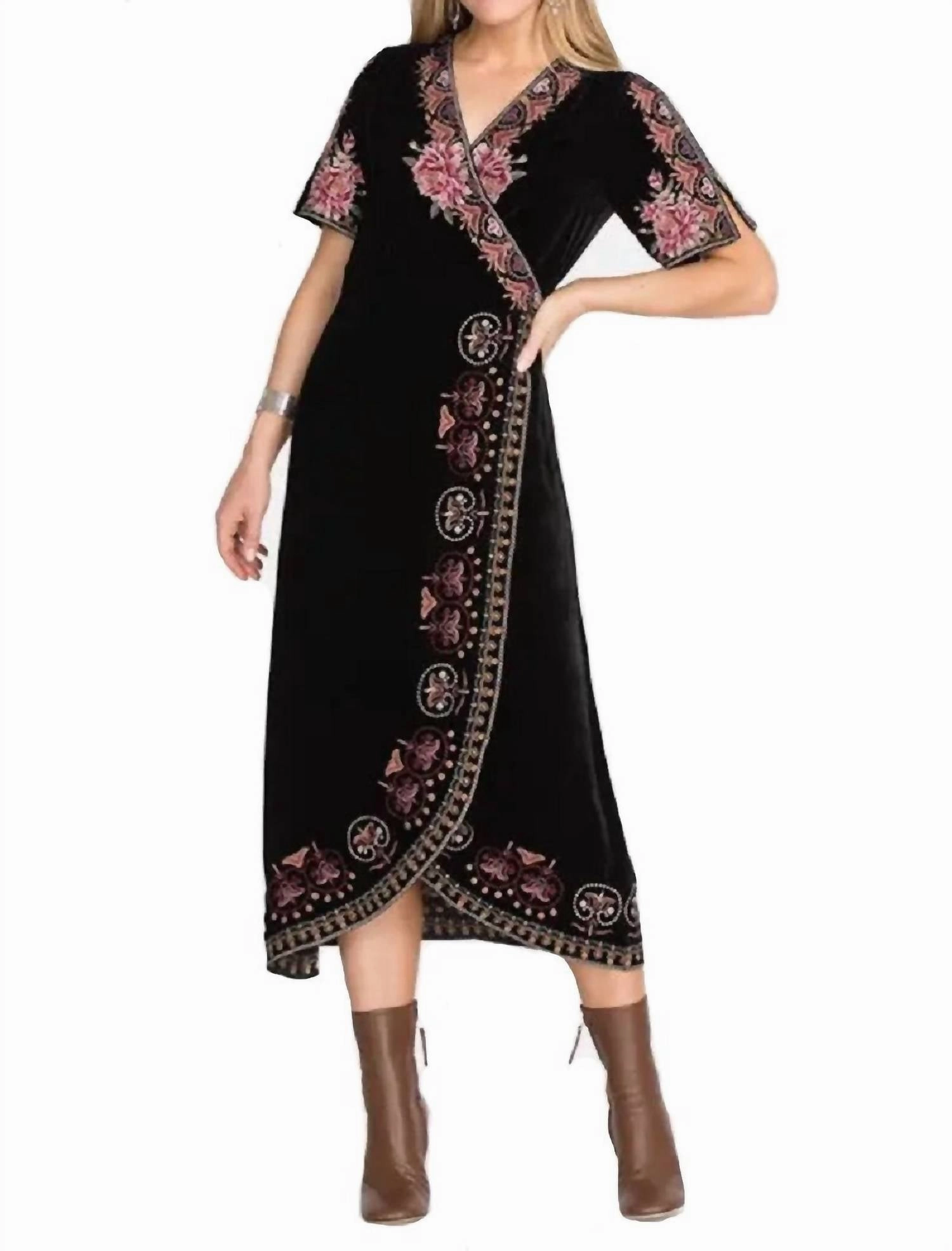 Joanna Velvet Wrap Dress In Black