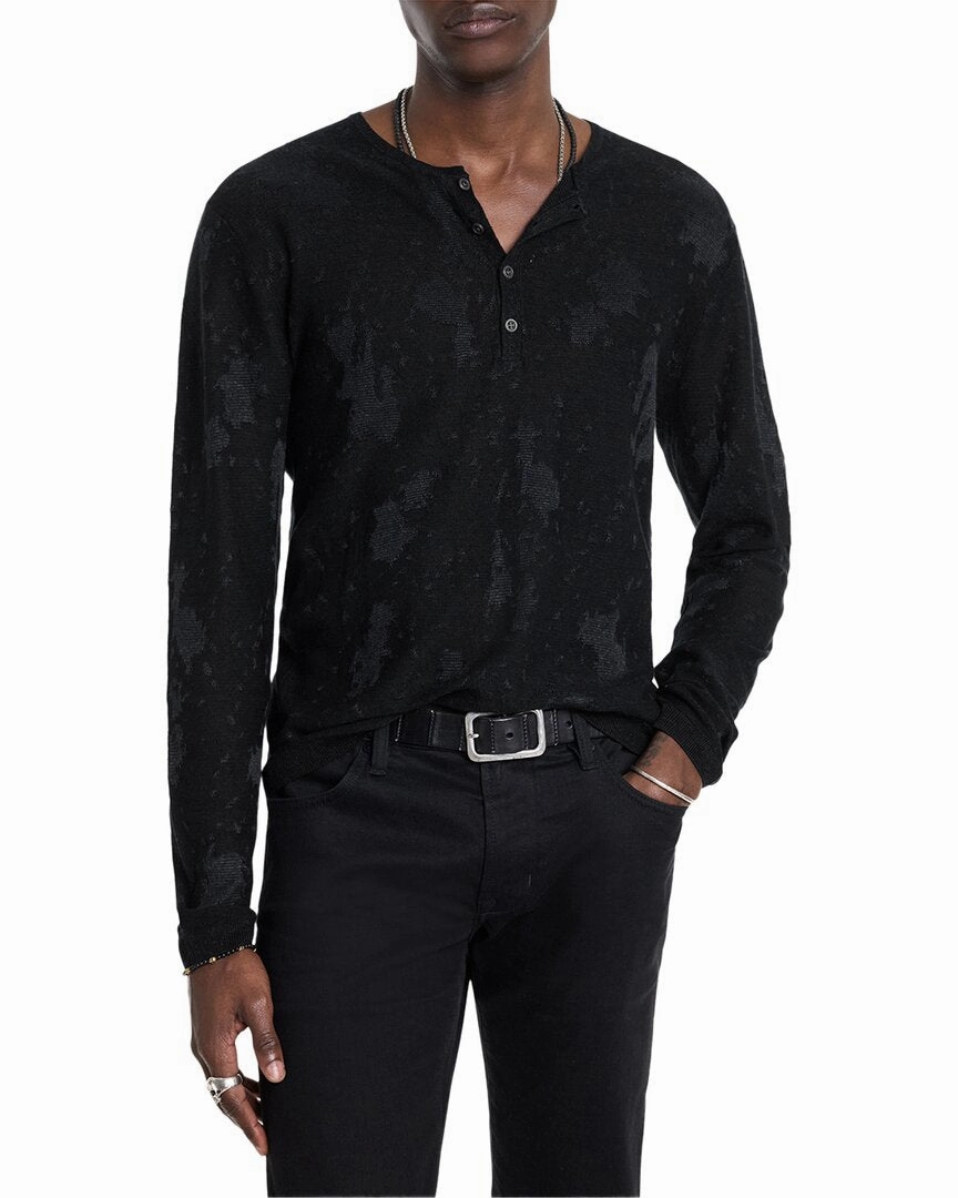John Varvatos Agustin Regular Fit Linen & Wool-Blend Henley designer sweaters outlet