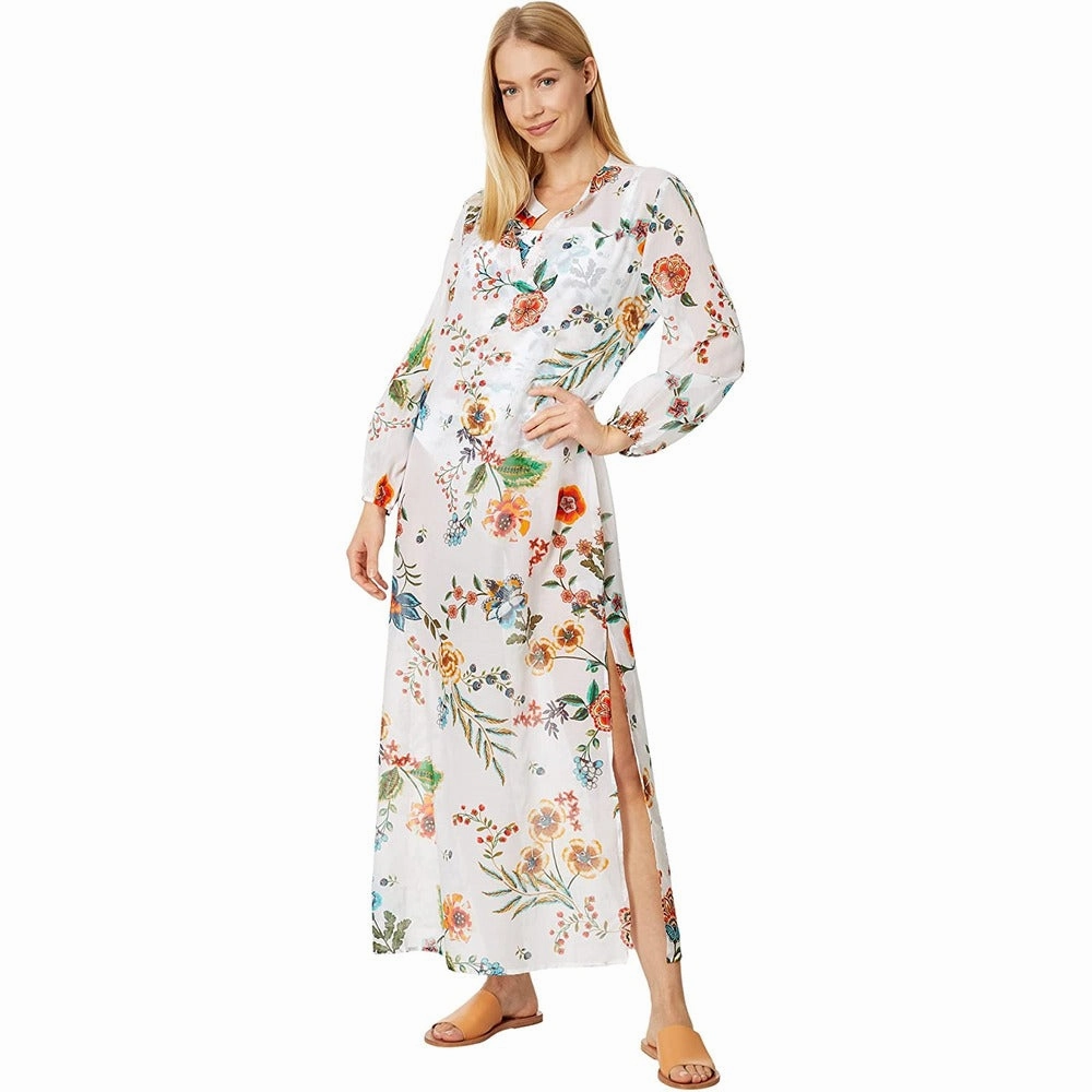 Johnny Was Women's Puff Sleeve Maxi Dress Multi White Floral Print