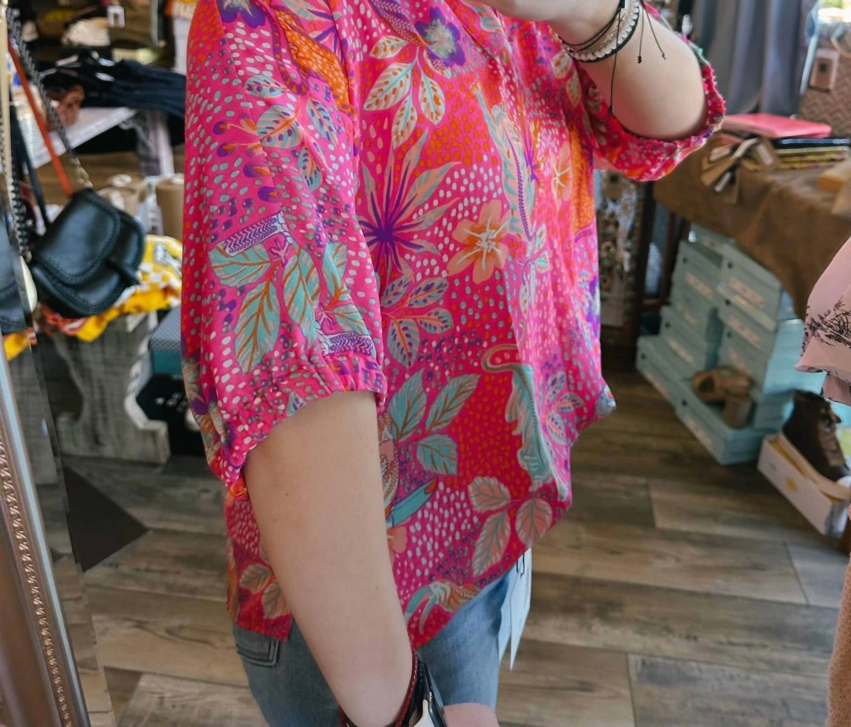 Jungle Party V-Neck Top In Pink