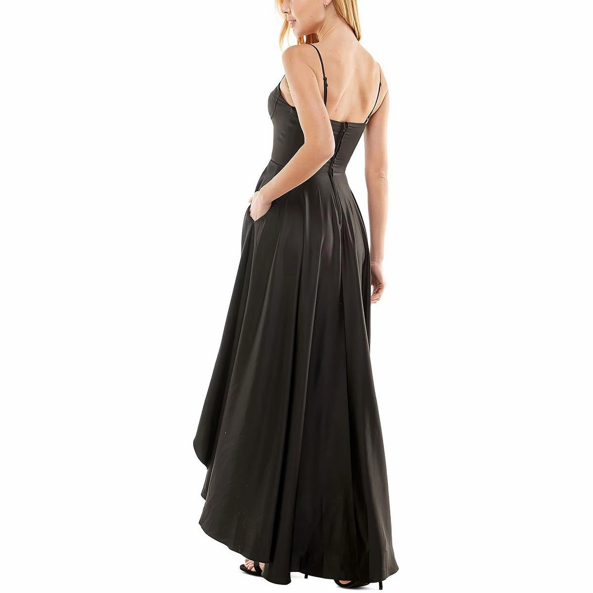 Juniors Womens Bustier Hi-Low Evening Dress