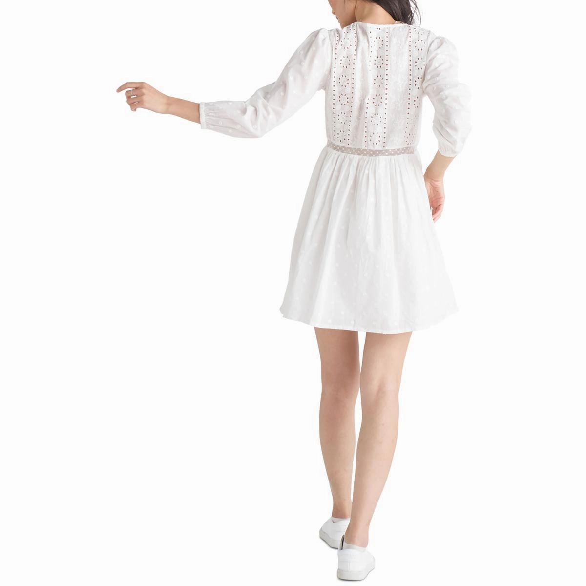 Juniors Womens Cotton Mesh Inset Fit & Flare Dress