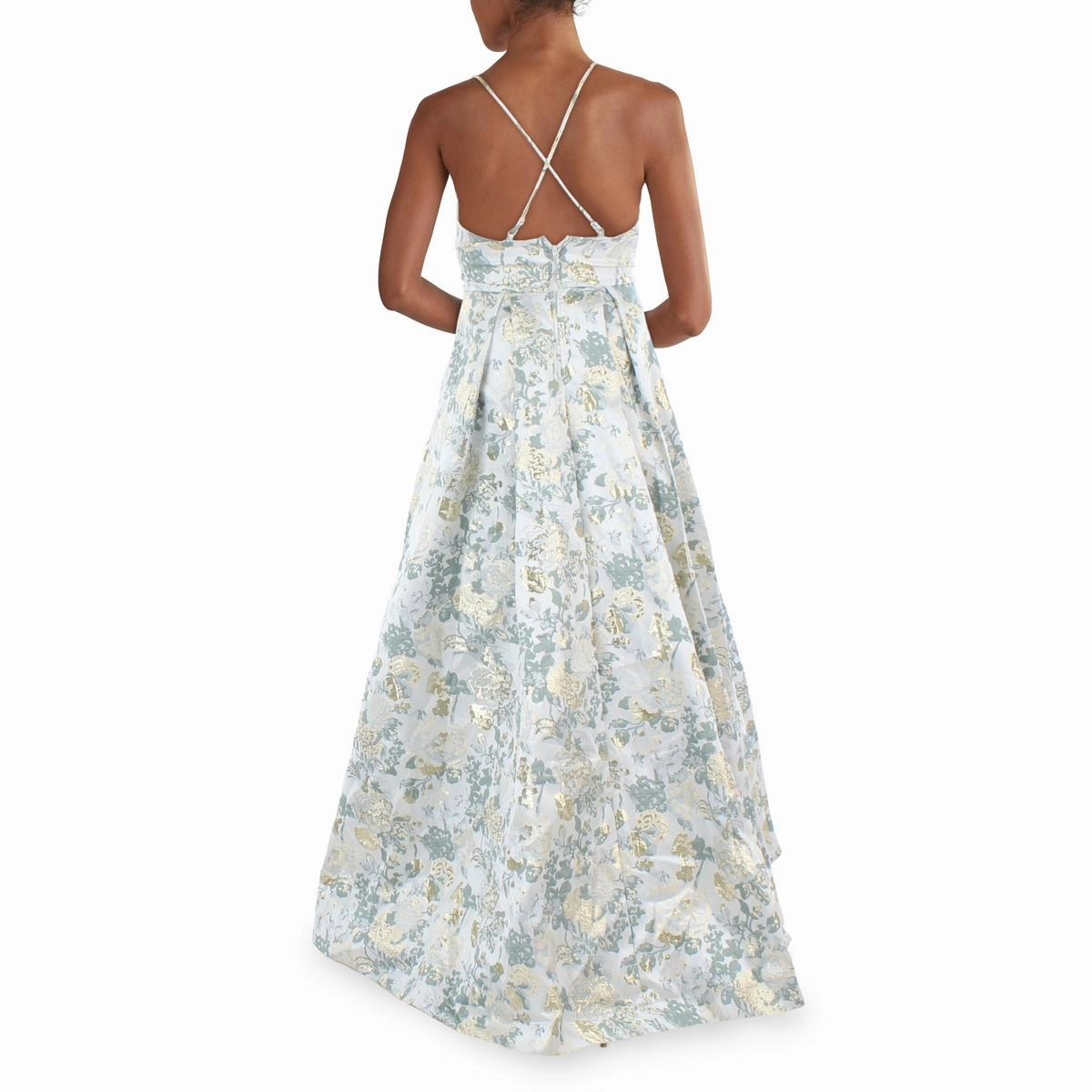 Juniors Womens Jacquard Metallic Evening Dress