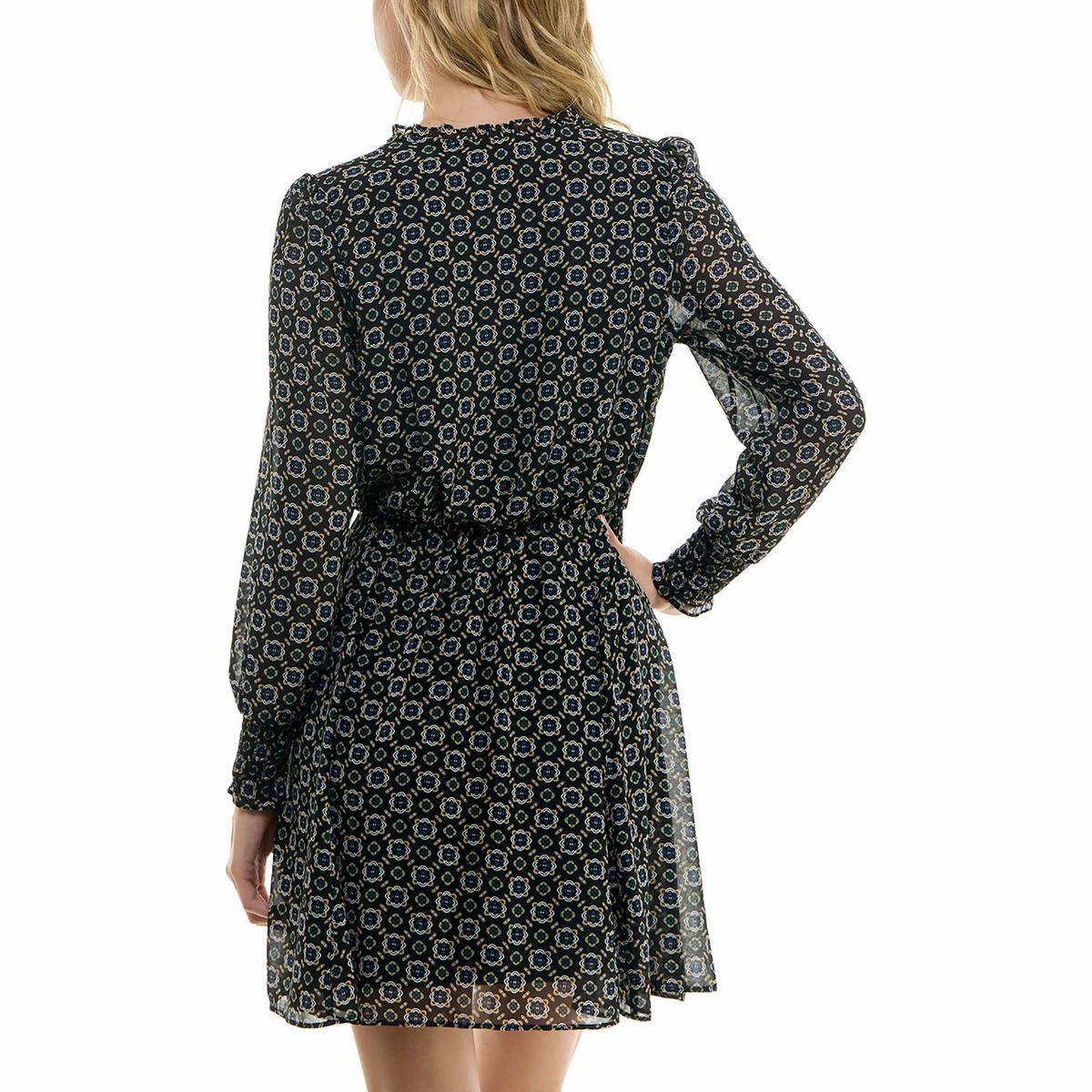 Juniors Womens Printed Smocked Mini Dress