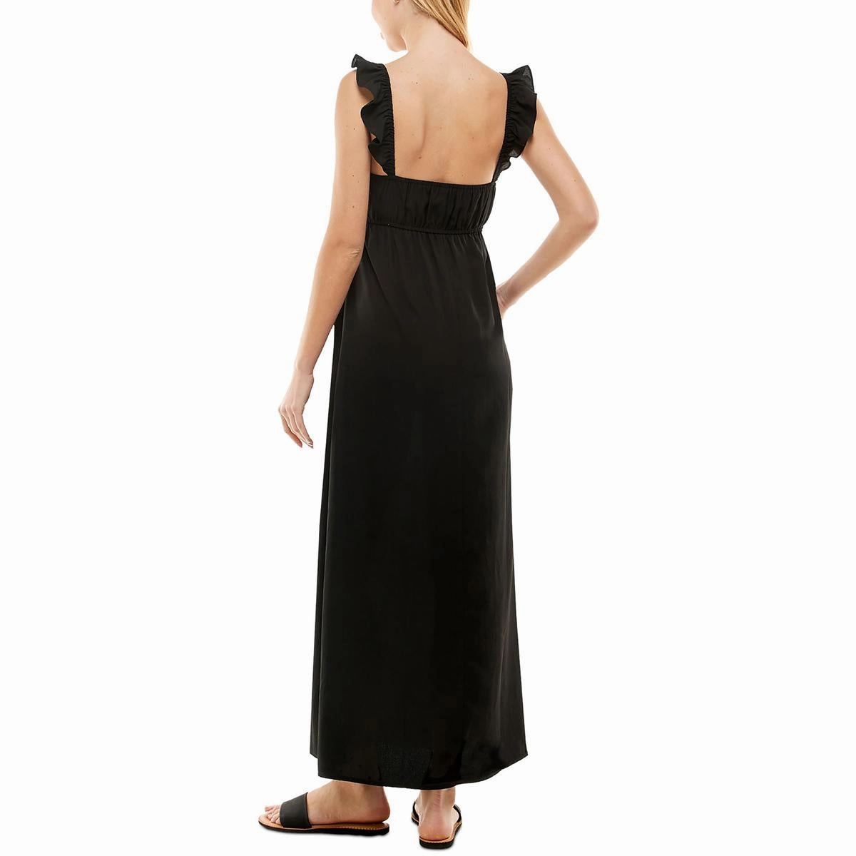 Juniors Womens Ruffled V-Neck Maxi Dress