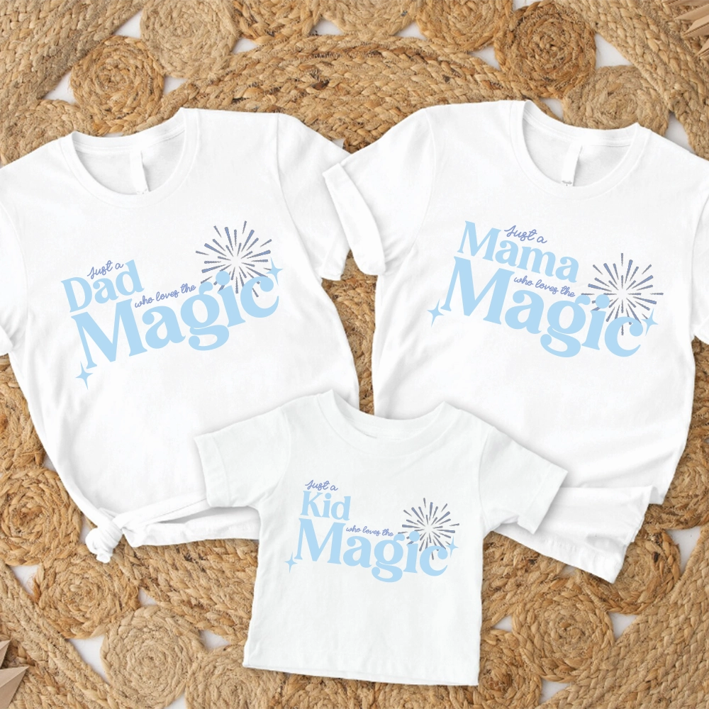 Just A Dad, Mama & Kid Who Love The Magic Matching T-shirts Holiday Collection - holiday outfits clearance