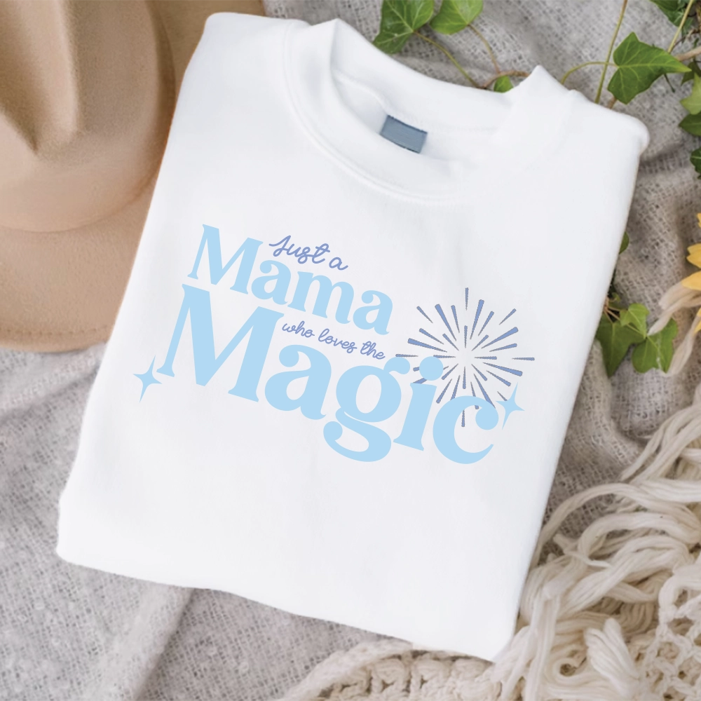 Just A Mama Who Loves The Magic Women's White Sweatshirt Holiday Collection - holiday outfits clearance