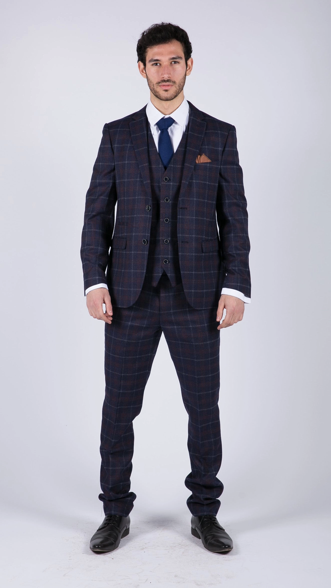 Kenneth 3 Piece Blue Suit Tweed Check