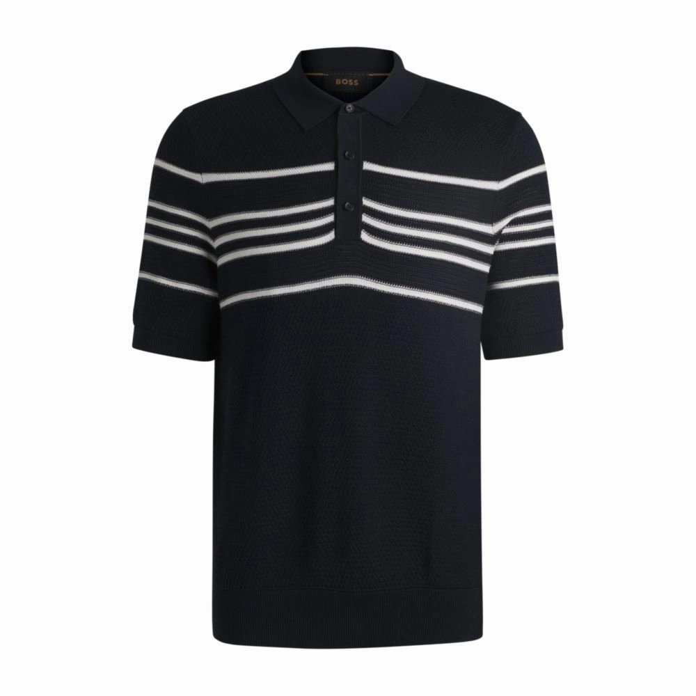 Knit polo in silk and cotton with stripe details turtleneck sweaters sale