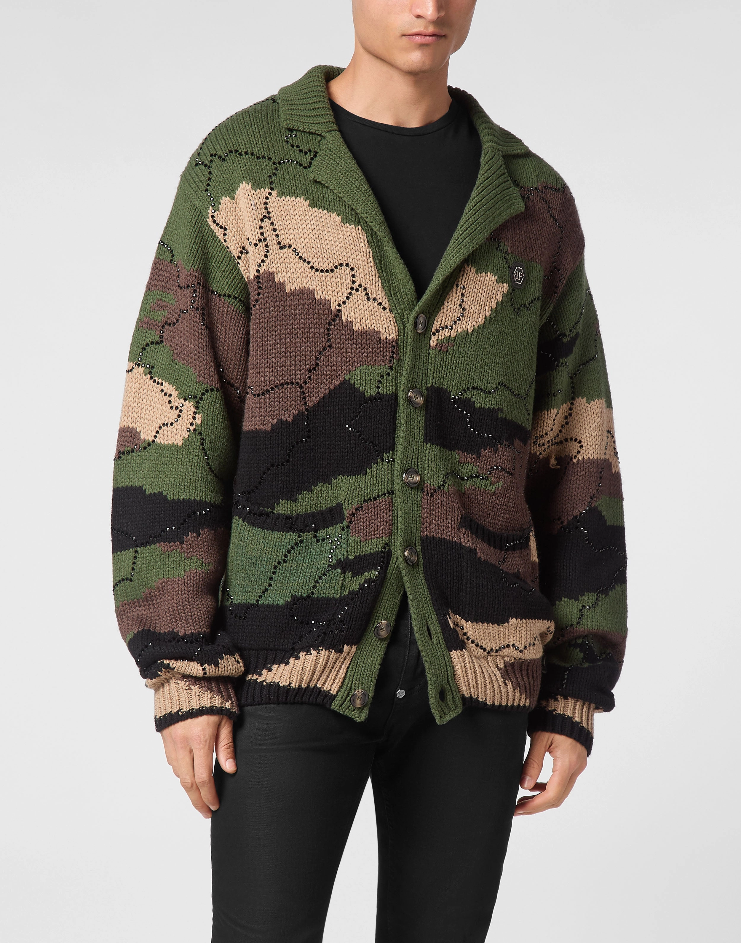 Knitted Cardigan Strass Camouflage