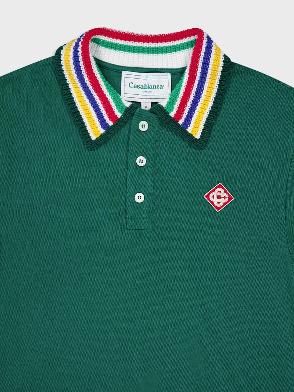 Knitted-Collar Cotton Green Polo-Shirt