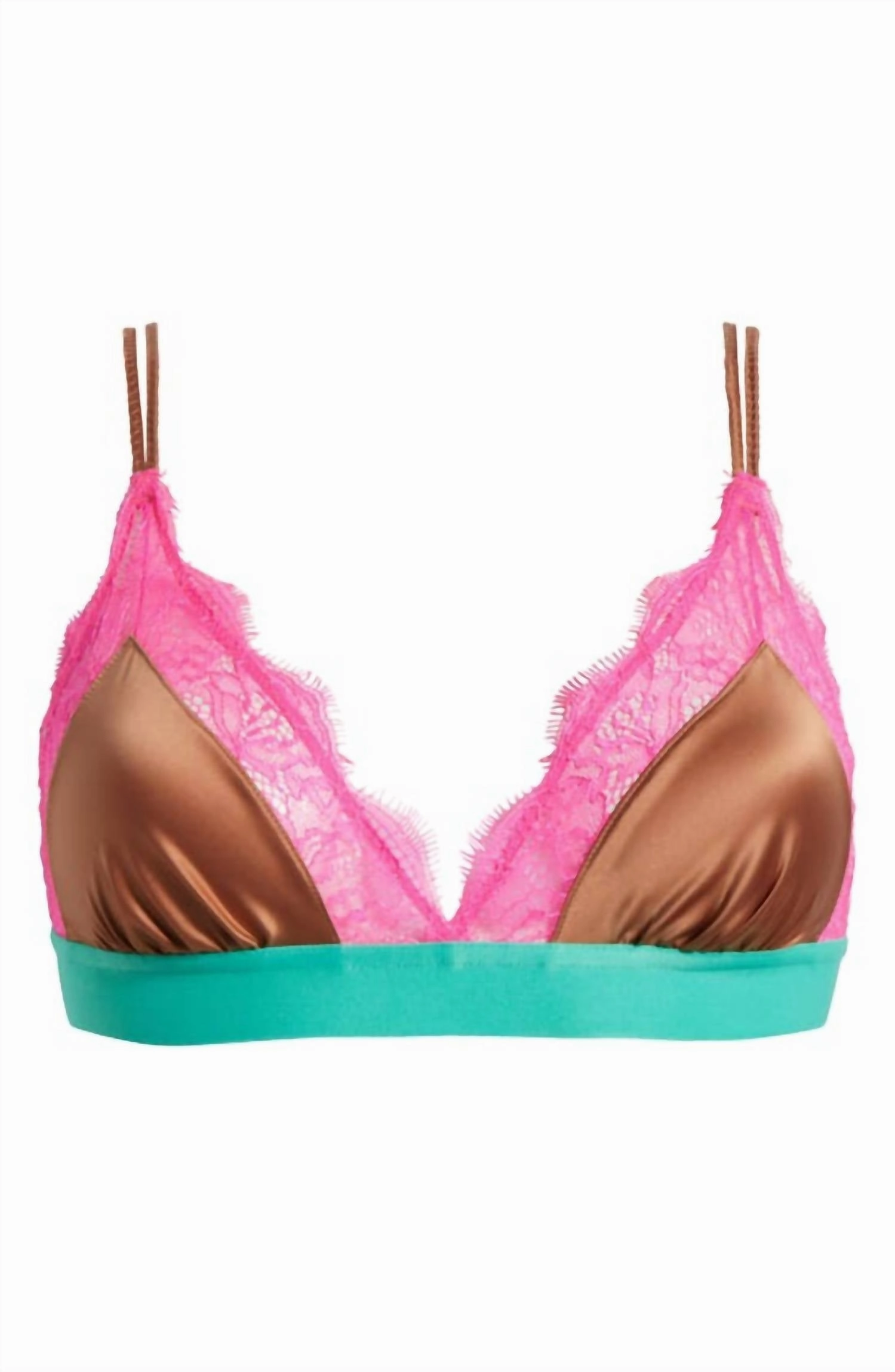 Lace Bralette In Brown/pink/green